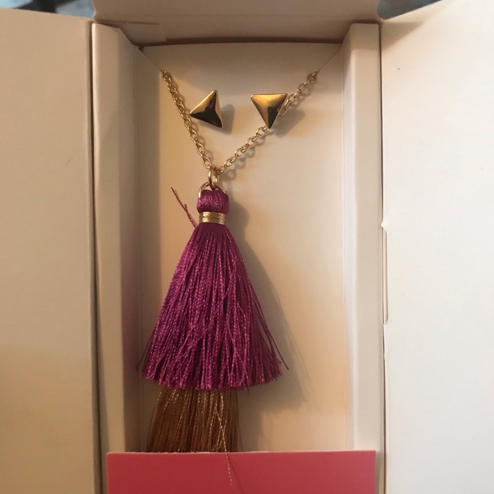 Lily Sky tassel long necklace and earrings set